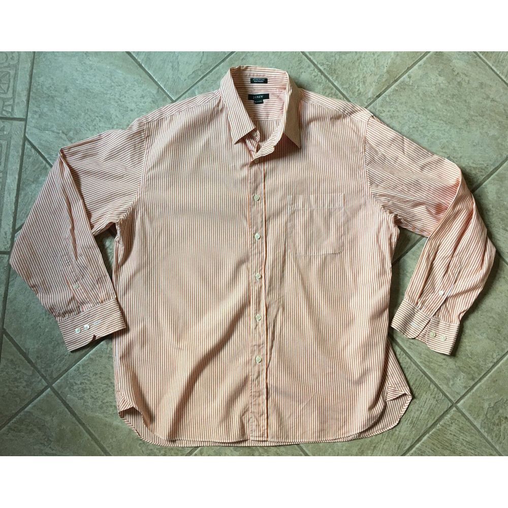 J. Crew Orange Striped Men's Dress Shirt‎ Oxford Size 17-17 1/2 2 Ply
